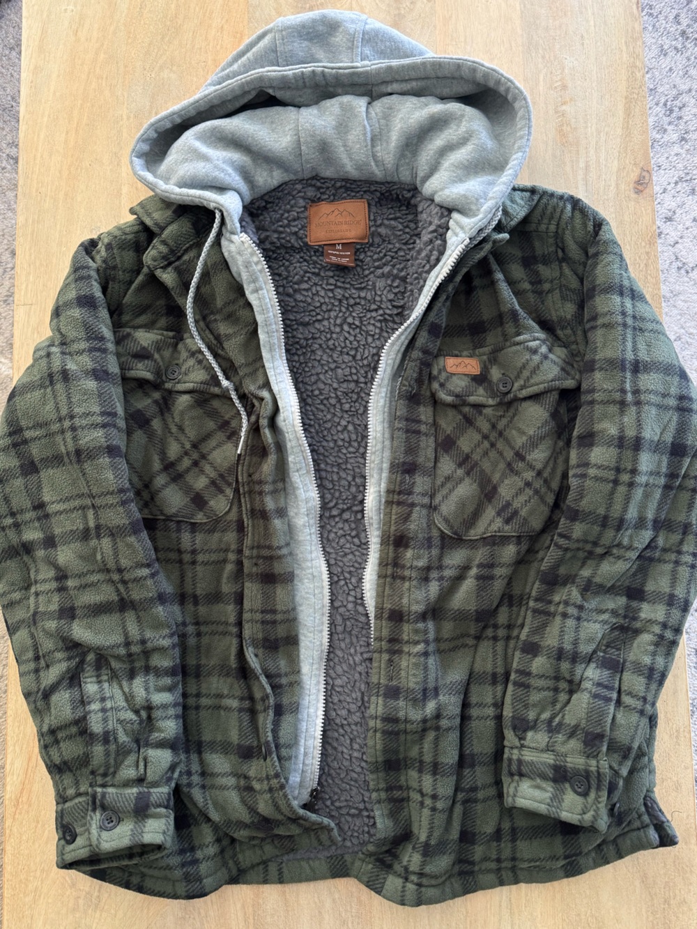 Men's Mountain Ridge Men's Sherpa-Lined Hooded Flannel Shirt Jacket.